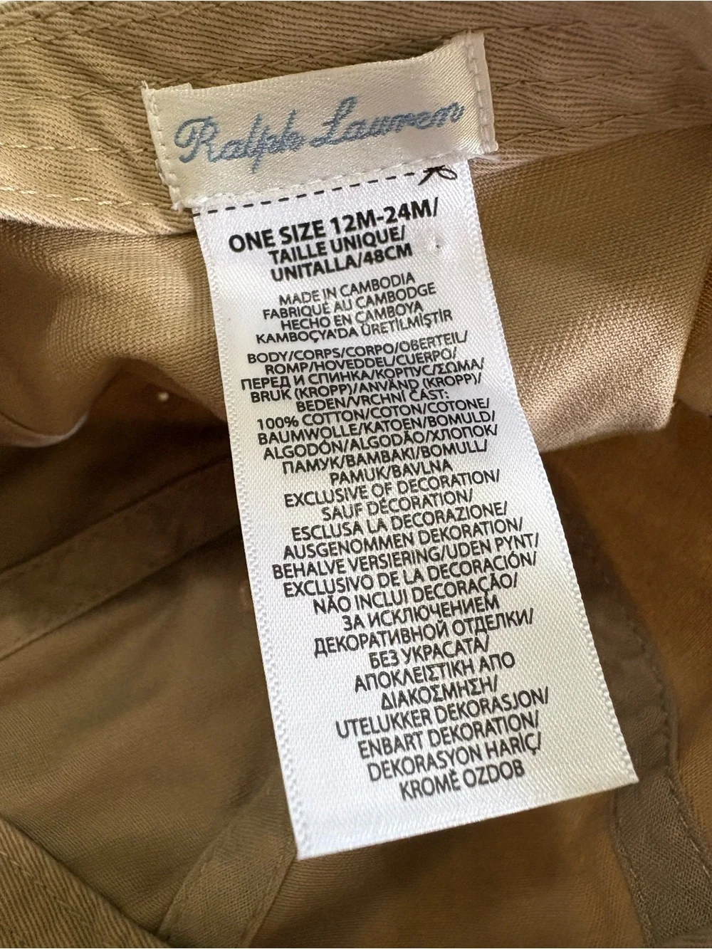 Ralph Lauren Tan Cotton Ball Cap with Navy Blue Logo